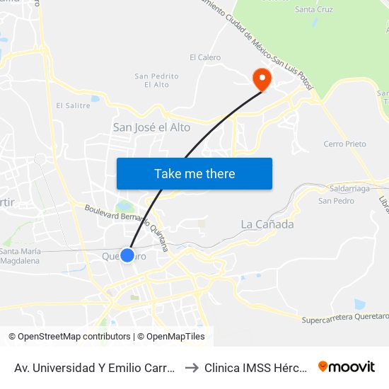 Av. Universidad Y Emilio Carranza to Clinica IMSS Hércules map
