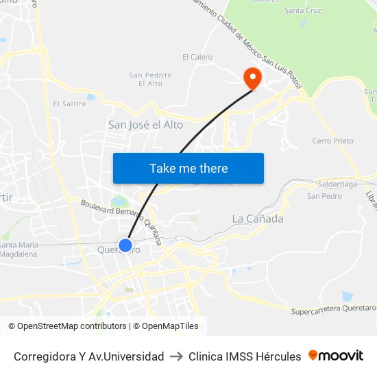Corregidora Y Av.Universidad to Clinica IMSS Hércules map