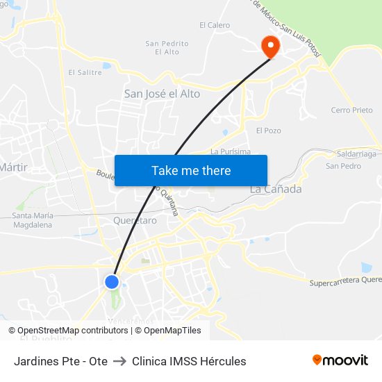 Jardines Pte - Ote to Clinica IMSS Hércules map