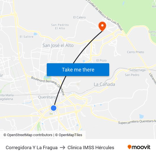 Corregidora Y La Fragua to Clinica IMSS Hércules map