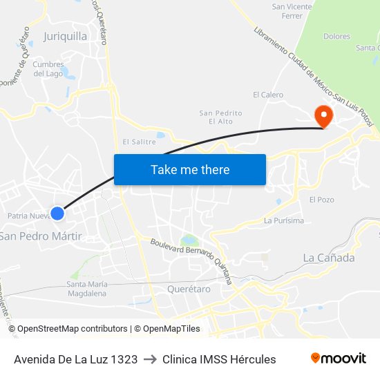 Avenida De La Luz 1323 to Clinica IMSS Hércules map