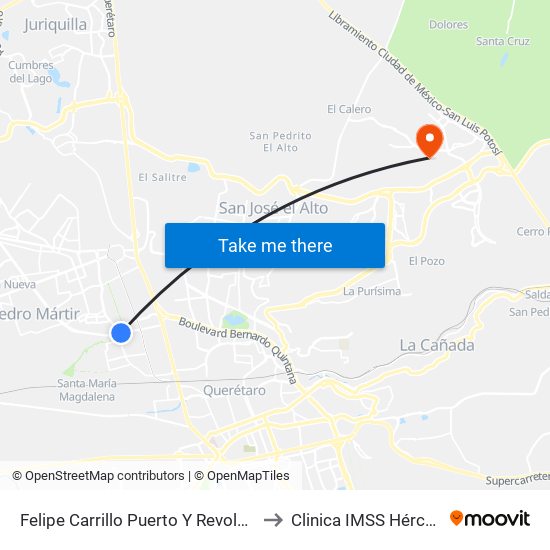 Felipe Carrillo Puerto Y Revolución to Clinica IMSS Hércules map