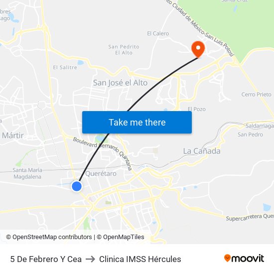 5 De Febrero Y Cea to Clinica IMSS Hércules map