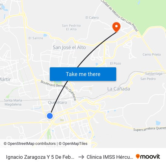 Ignacio Zaragoza Y 5 De Febrero to Clinica IMSS Hércules map