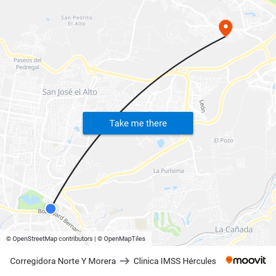 Corregidora Norte Y Morera to Clinica IMSS Hércules map