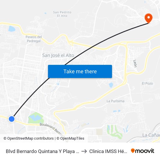 Blvd Bernardo Quintana Y Playa Condesa to Clinica IMSS Hércules map