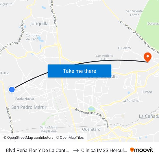 Blvd Peña Flor Y De La Cantera to Clinica IMSS Hércules map