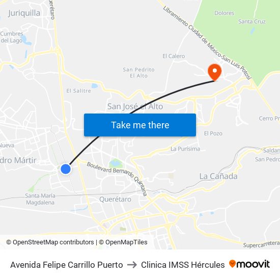 Avenida Felipe Carrillo Puerto to Clinica IMSS Hércules map