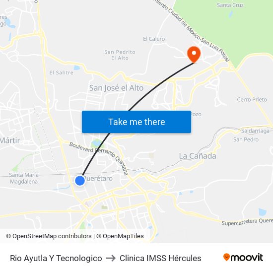 Rio Ayutla Y Tecnologico to Clinica IMSS Hércules map