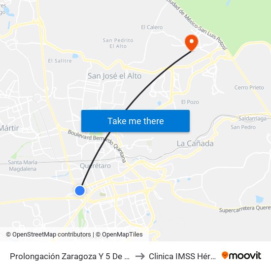 Prolongación Zaragoza Y 5 De Febrero to Clinica IMSS Hércules map