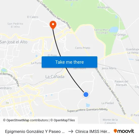 Epigmenio González Y Paseo Solares to Clinica IMSS Hércules map