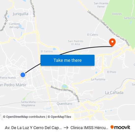 Av. De La Luz Y Cerro Del Capulín to Clinica IMSS Hércules map