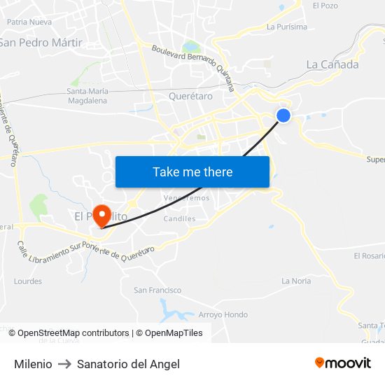 Milenio to Sanatorio del Angel map