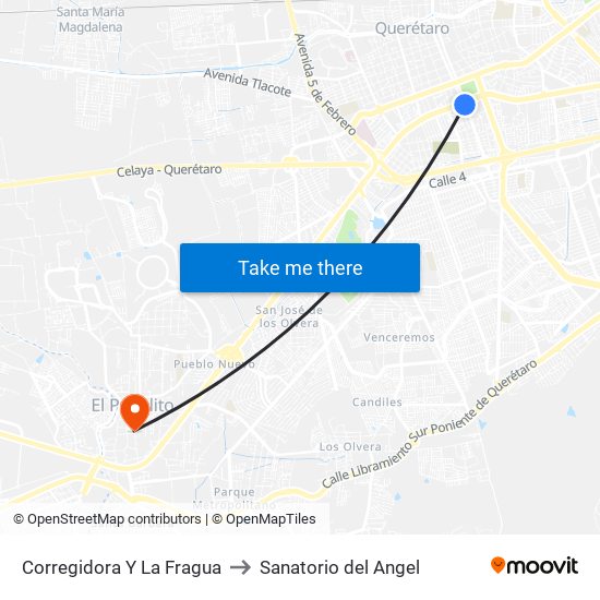 Corregidora Y La Fragua to Sanatorio del Angel map