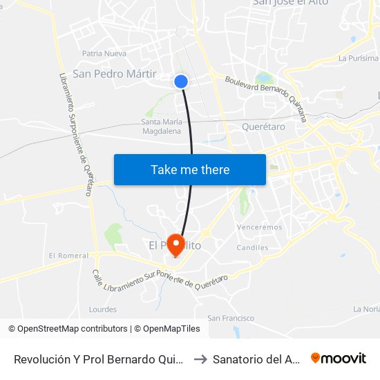 Revolución Y Prol Bernardo Quintana to Sanatorio del Angel map