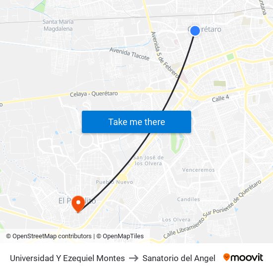Universidad Y Ezequiel Montes to Sanatorio del Angel map