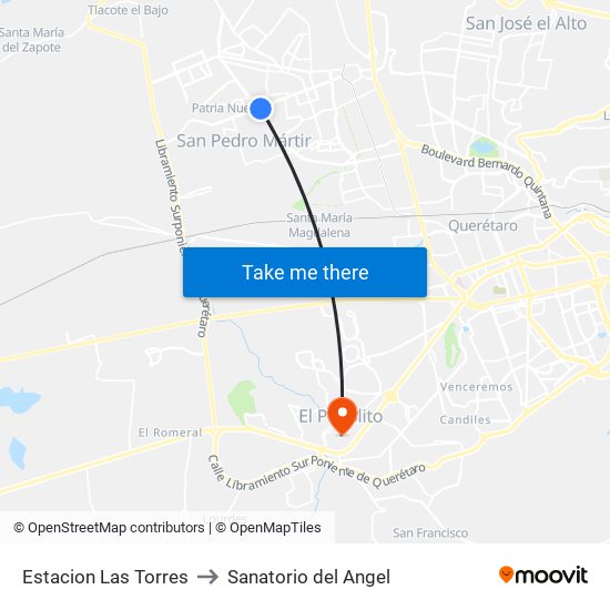 Estacion Las Torres to Sanatorio del Angel map