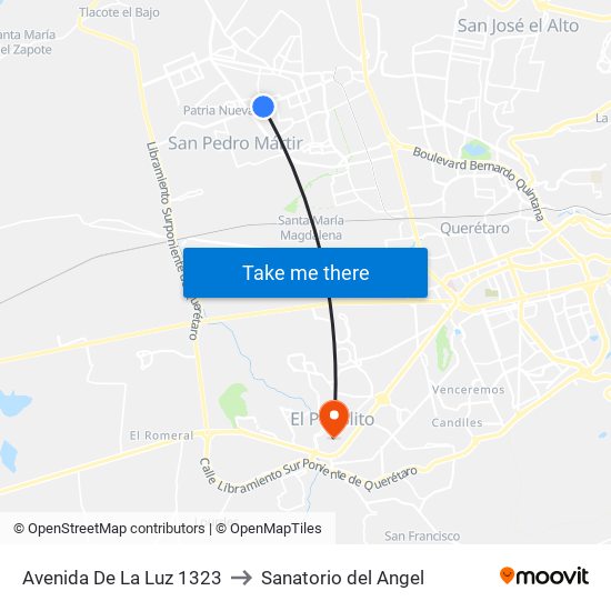 Avenida De La Luz 1323 to Sanatorio del Angel map