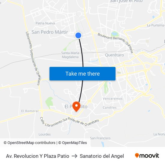 Av. Revolucion Y Plaza Patio to Sanatorio del Angel map