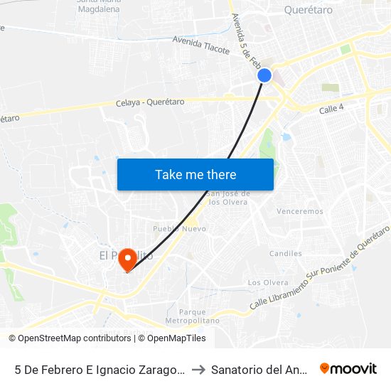 5 De Febrero E Ignacio Zaragoza to Sanatorio del Angel map
