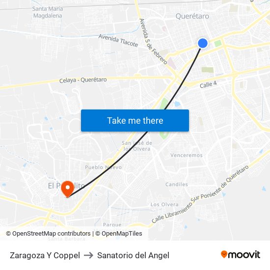 Zaragoza Y Coppel to Sanatorio del Angel map