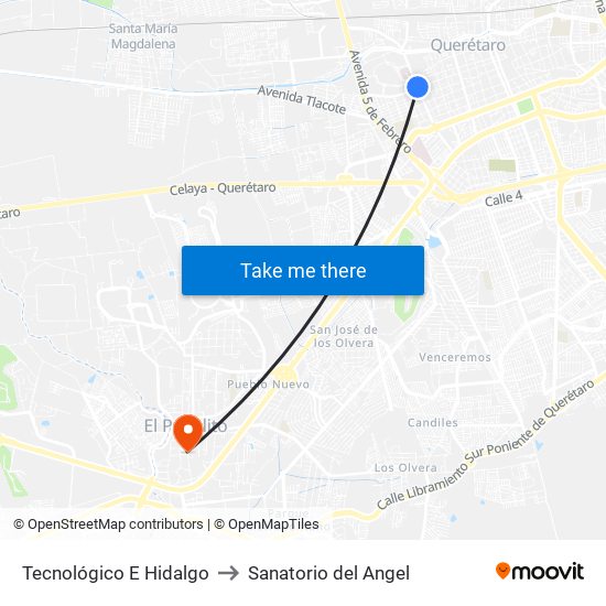 Tecnológico E Hidalgo to Sanatorio del Angel map
