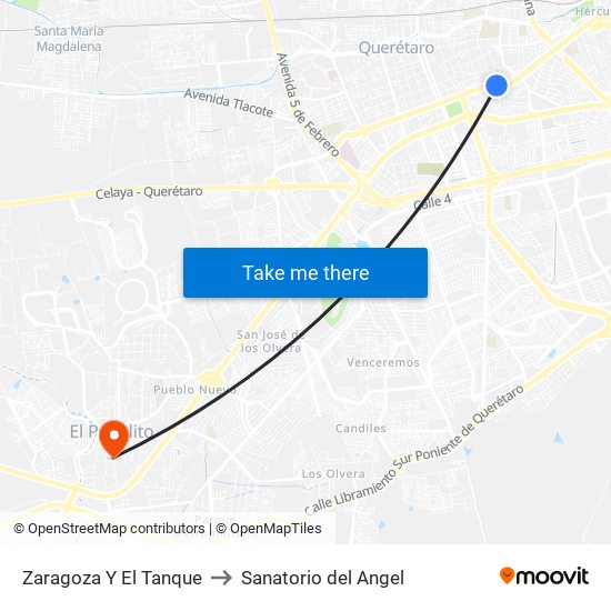 Zaragoza Y El Tanque to Sanatorio del Angel map