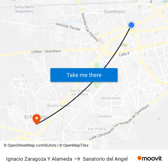 Ignacio Zaragoza Y Alameda to Sanatorio del Angel map