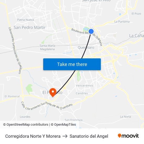 Corregidora Norte Y Morera to Sanatorio del Angel map