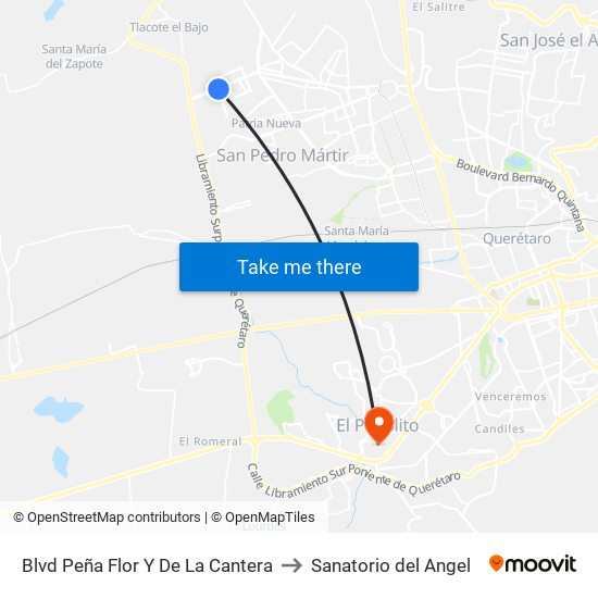 Blvd Peña Flor Y De La Cantera to Sanatorio del Angel map