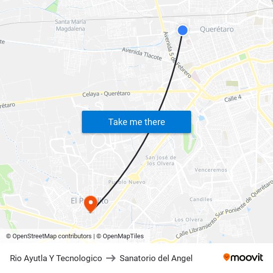 Rio Ayutla Y Tecnologico to Sanatorio del Angel map