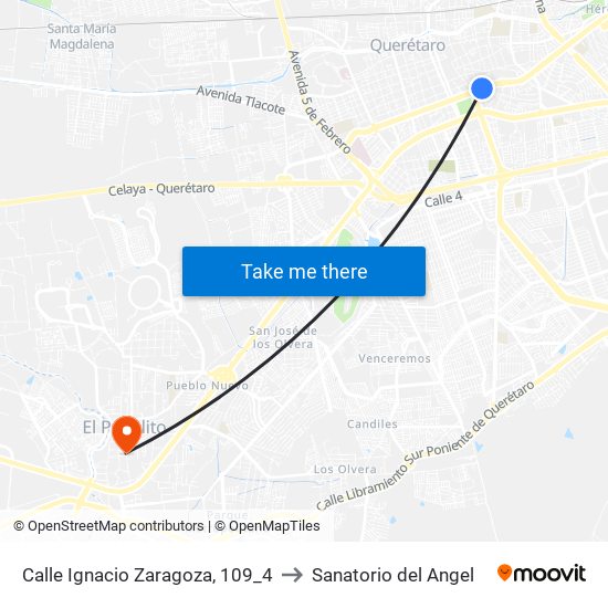 Calle Ignacio Zaragoza, 109_4 to Sanatorio del Angel map