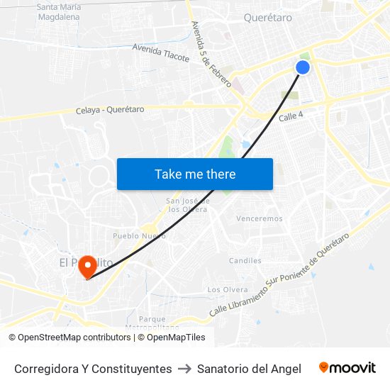 Corregidora Y Constituyentes to Sanatorio del Angel map