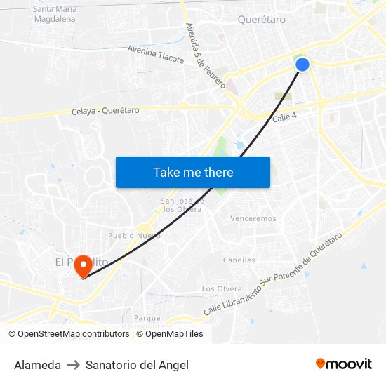 Alameda to Sanatorio del Angel map