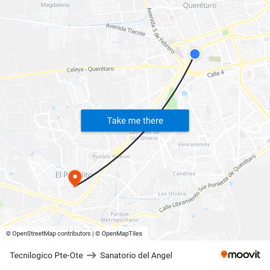 Tecnilogico Pte-Ote to Sanatorio del Angel map