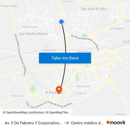 Av. 5 De Febrero Y Corporativo Santander to Centro médico del bajio map