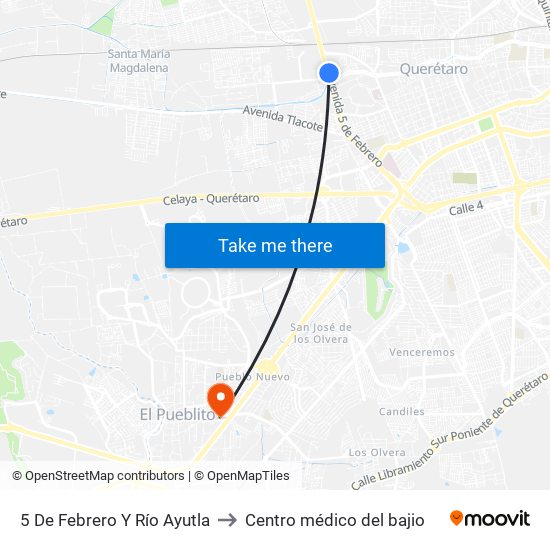 5 De Febrero Y Río Ayutla to Centro médico del bajio map