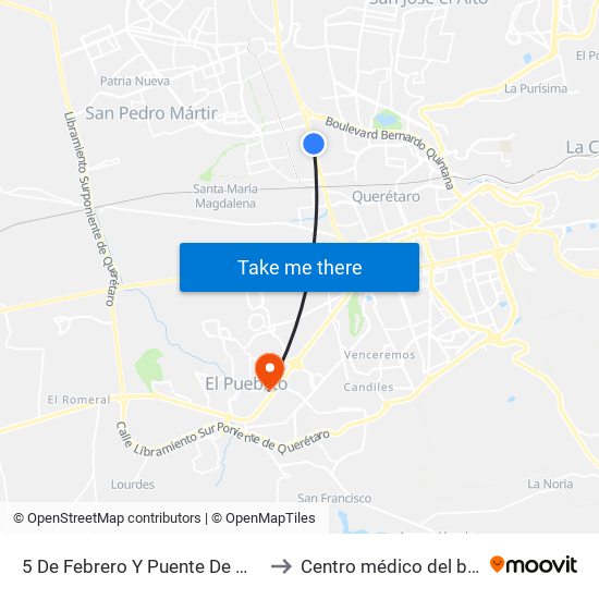 5 De Febrero Y Puente De Mabe to Centro médico del bajio map