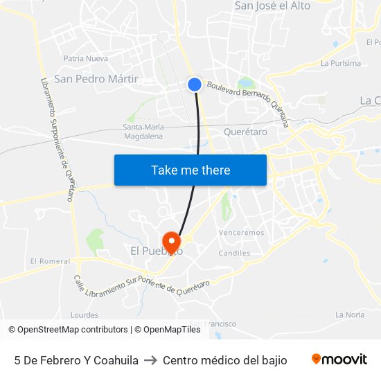 5 De Febrero Y Coahuila to Centro médico del bajio map