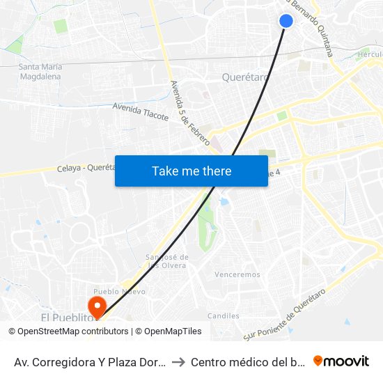Av. Corregidora Y Plaza Dorada to Centro médico del bajio map