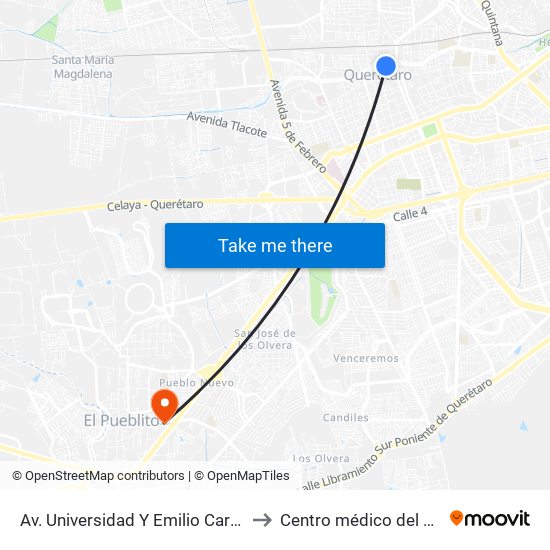 Av. Universidad Y Emilio Carranza to Centro médico del bajio map