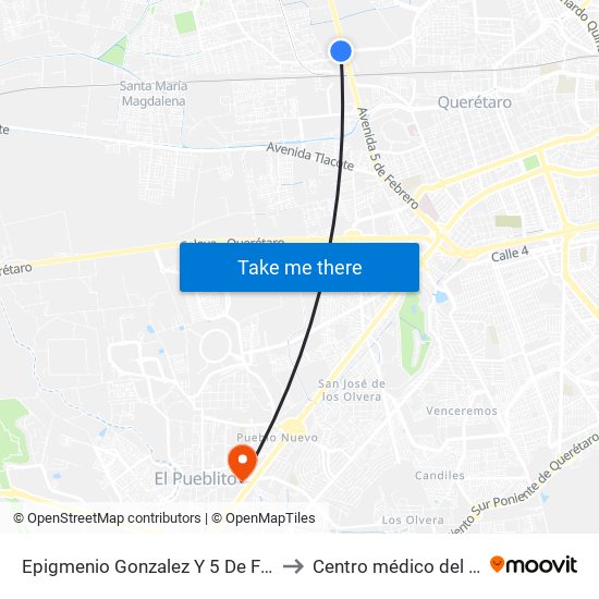 Epigmenio Gonzalez Y 5 De Febrero to Centro médico del bajio map