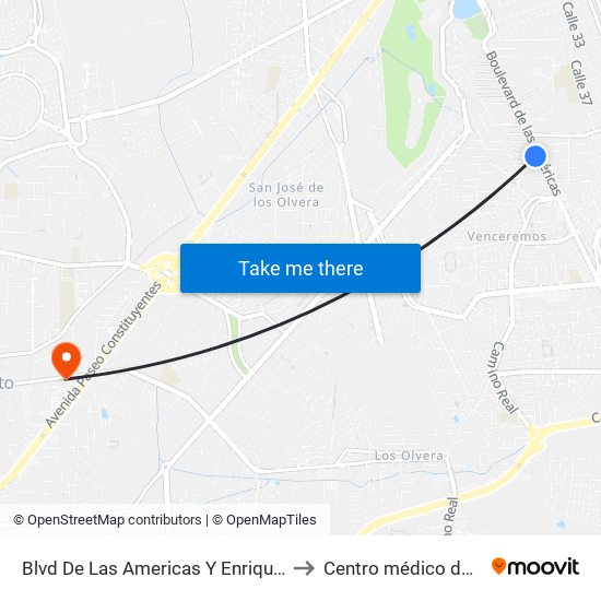 Blvd De Las Americas Y Enrique Bordes to Centro médico del bajio map