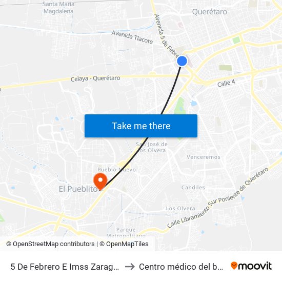 5 De Febrero E Imss Zaragoza to Centro médico del bajio map