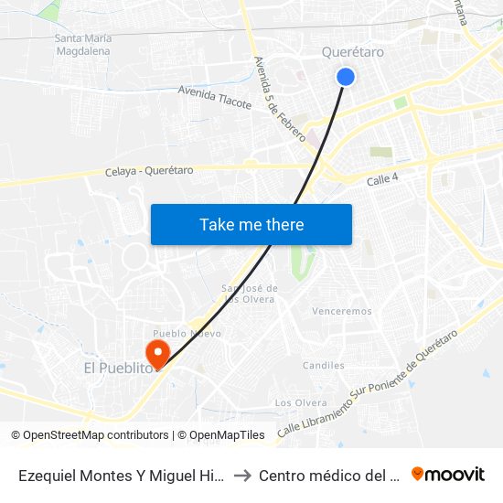 Ezequiel Montes Y Miguel Hidalgo to Centro médico del bajio map