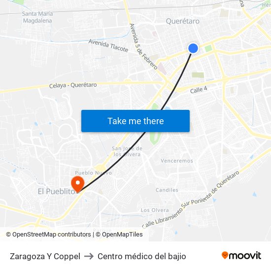 Zaragoza Y Coppel to Centro médico del bajio map