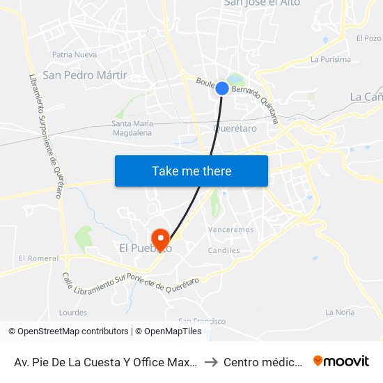 Av. Pie De La Cuesta Y Office Max Bernardo Quintana to Centro médico del bajio map