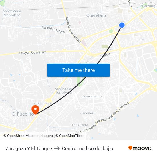 Zaragoza Y El Tanque to Centro médico del bajio map