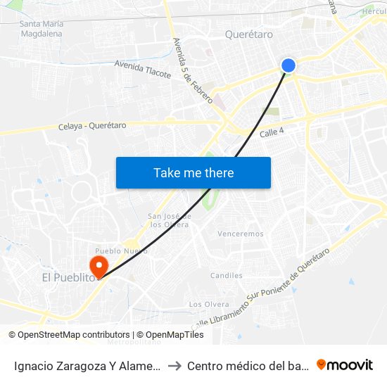 Ignacio Zaragoza Y Alameda to Centro médico del bajio map