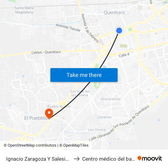 Ignacio Zaragoza Y Salesiano to Centro médico del bajio map